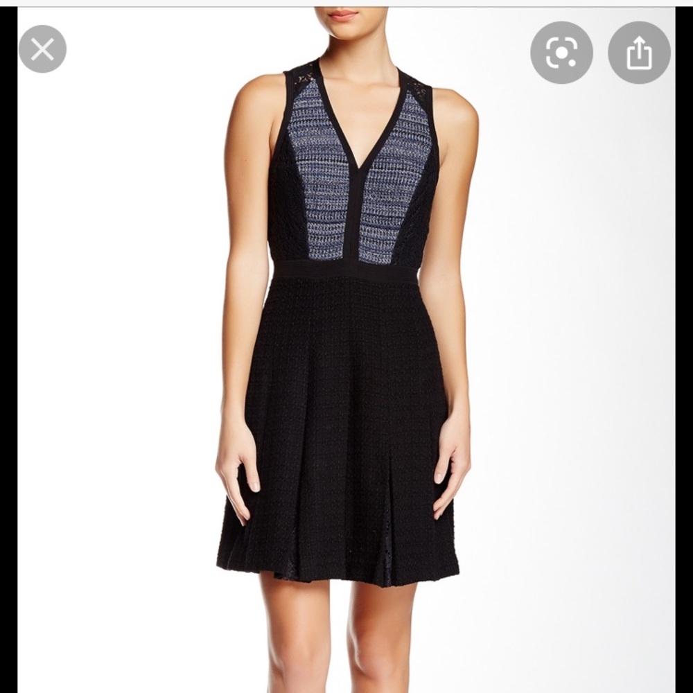 Rebecca Taylor Tweed and Lace Pleated Dress
